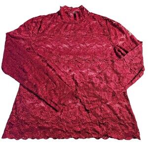 Apt 9 Red Sheer Lace Top Mock Neck L Womens Gothic Y2K Vampy Whimsigoth Blouse